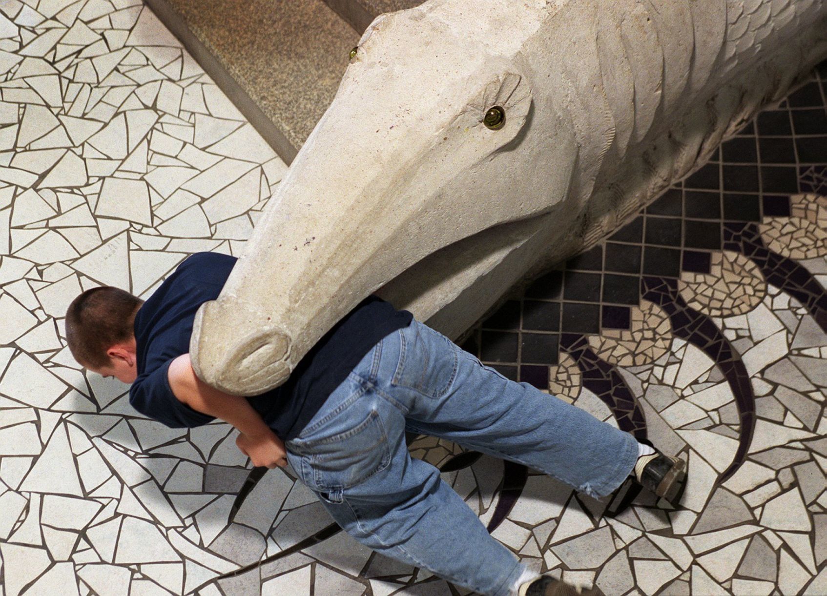 Serpent head at main starway of City Museum
